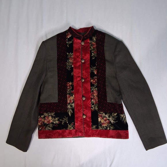 canvasbacks Jackets & Blazers - VTG Canvasback Velvet Detail Patchwork Mandarin Collar Wool Jacket
